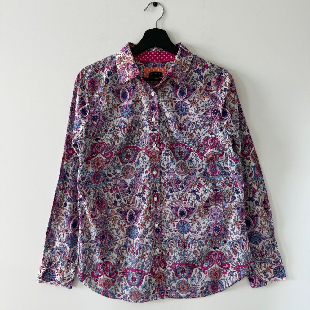 Talbots Womens Small Pink Purple Paisley Floral Cotton Button Down Shirt ID4976